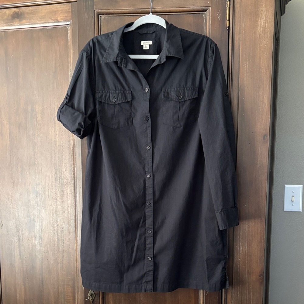 L.L.Bean Women’s Black Swimsuit Coverup Button-Up Shirt Dress Large